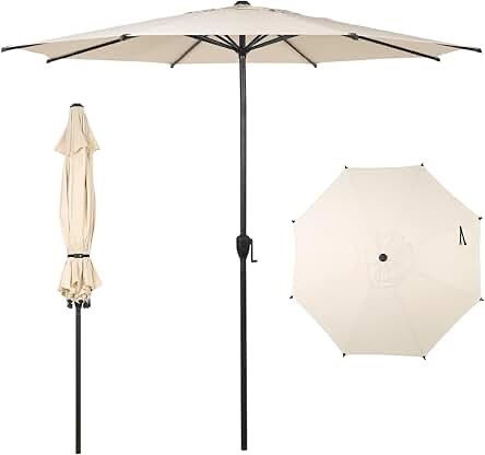 JEAREY 9FT Outdoor Patio Umbrella Outdoor Table Umbrella with Push Button Tilt and Crank, Market Umbrella 8 Sturdy Ribs UV Protection Waterproof for Garden, Deck, Backyard, Pool (Beige)