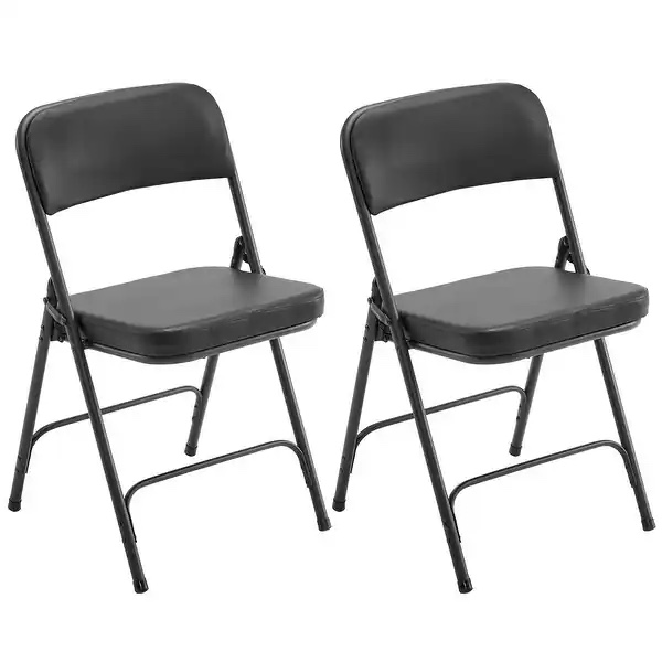 Metal Folding Chairs with Padded Seat and Back - Versatile for Home, Office, Indoor & Outdoor Events, Parties, and Weddings - Black - Set of 2