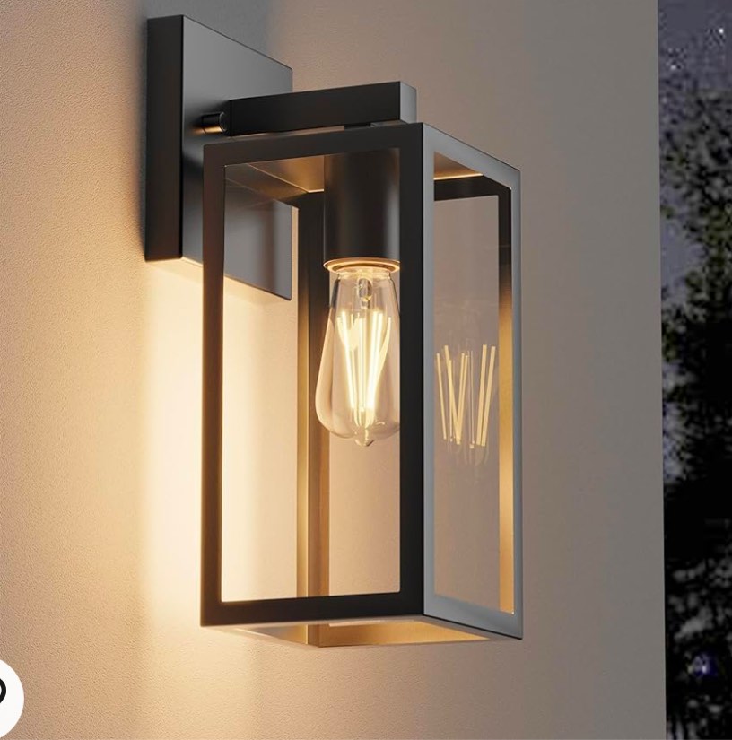 Outdoor Wall Lights, Waterproof Lanterns with Frame and Clear Glass Shade, Exterior Front Porch Lights Matte Black Wall Sconce, Modern Mounted Lighting for Patio Entryway Hallway