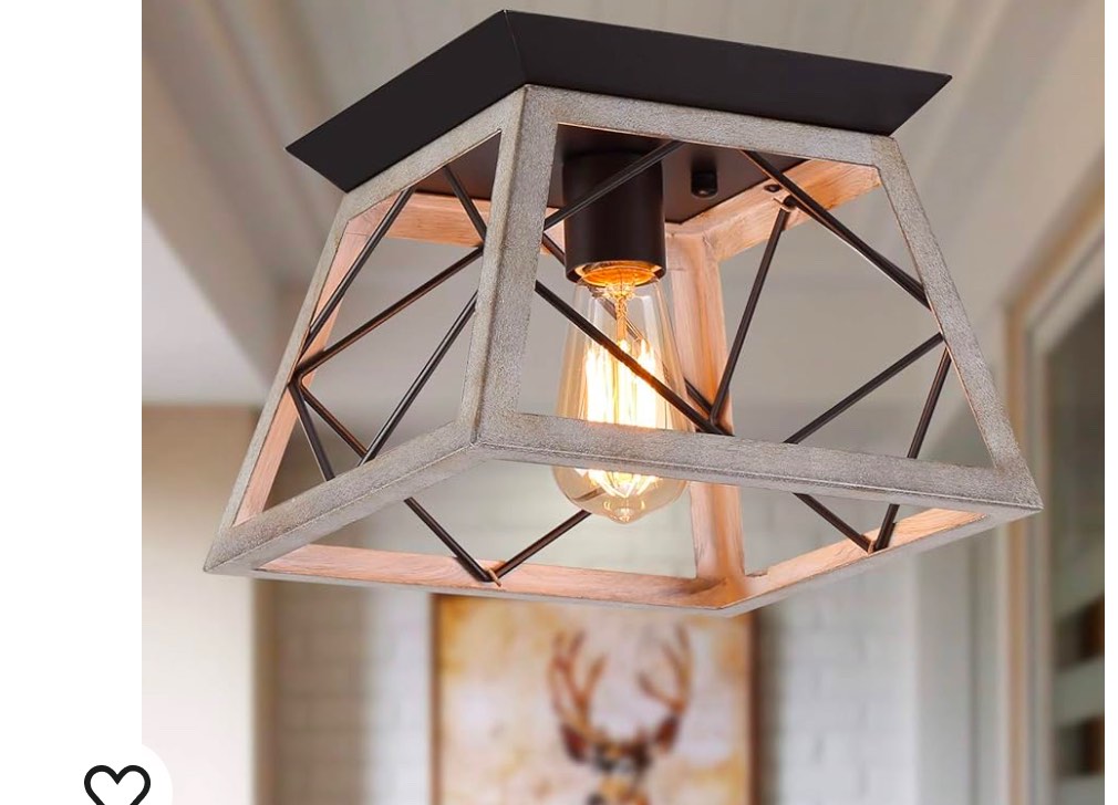 Q&S Rustic Farmhouse Ceiling Light Fixture Flush Mount,Vintage Ceiling Lights,White Ceiling Lights for Hallway Entryway Kitchen Dining Room Bedroom,Wrought Iron Oak White and ORB Finish,1 Light E26