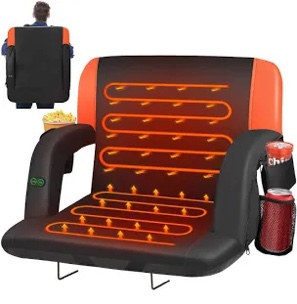 Dual-Sided Heated Stadium Seats for Bleachers with Back Support, 3 Levels Heating Bleacher Seats with Backs and Cushion Wide, 5 Pockets Portable Stadium Chair for Sports (Orange)