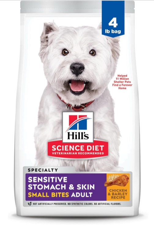 Hill s Science Diet Adult Sensitive Stomach and Skin  Small Bites Dry Dog Food  Chicken Recipe  4 lb Bag