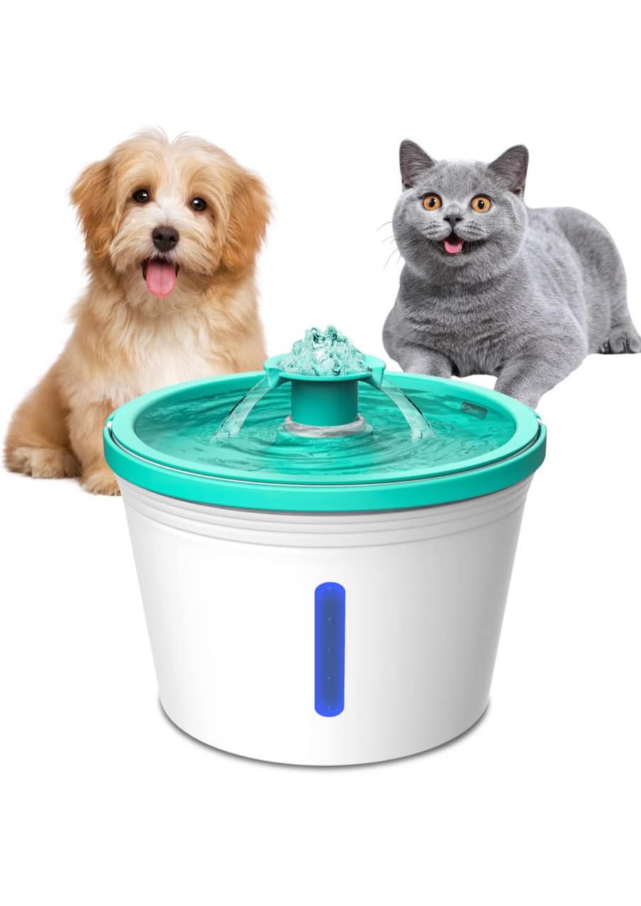 Pet Water Fountain 54oz/1.6L Ultra-Quiet Automatic Water Dispenser for Cats Portable Pet Water Fountain Can Alert Water Shortage with Filter and Water Level Window for Cats, Dogs, Multiple Pets