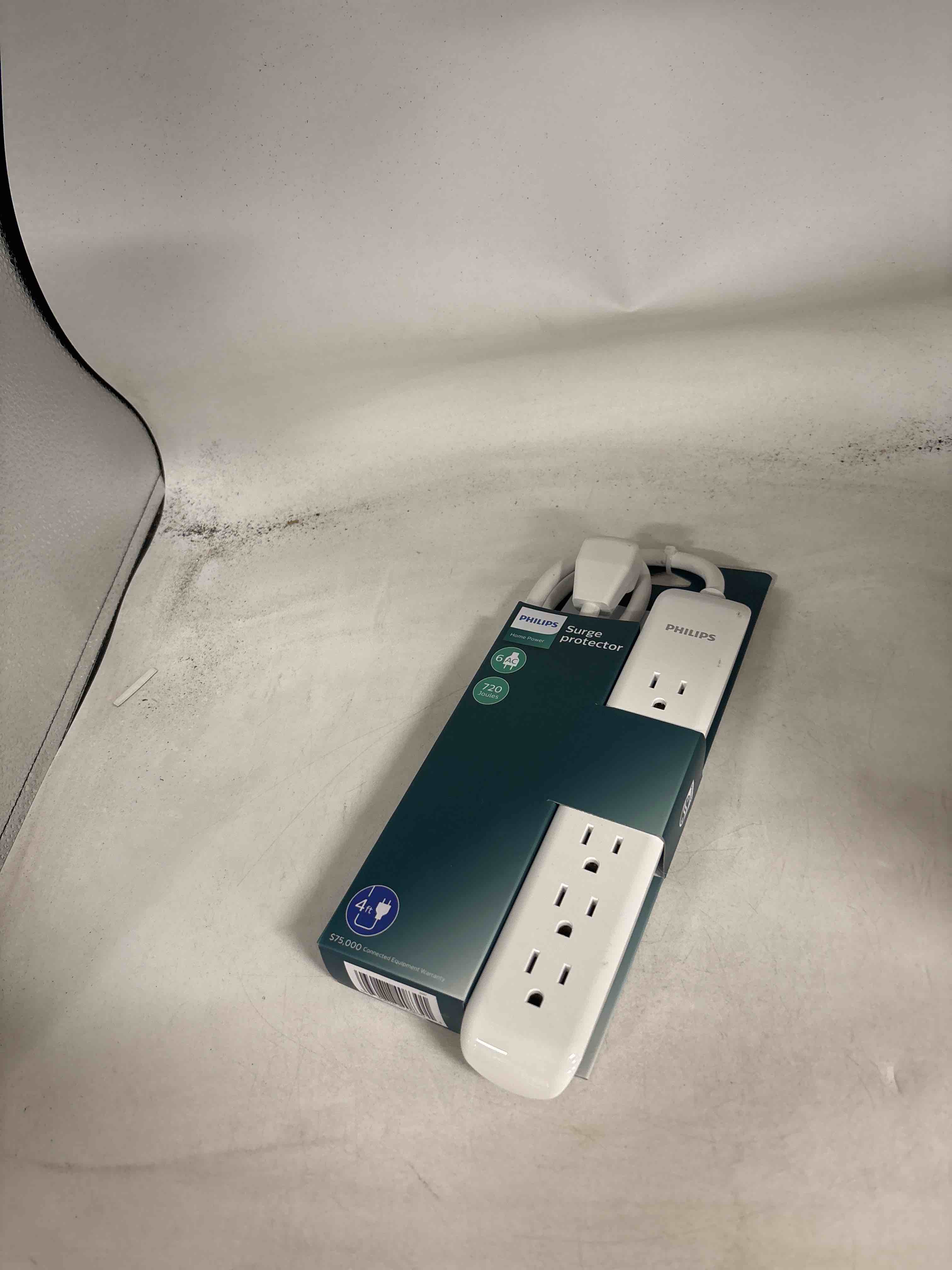 Philips 6-Outlet Surge Protector with 4ft Extension Cord, White