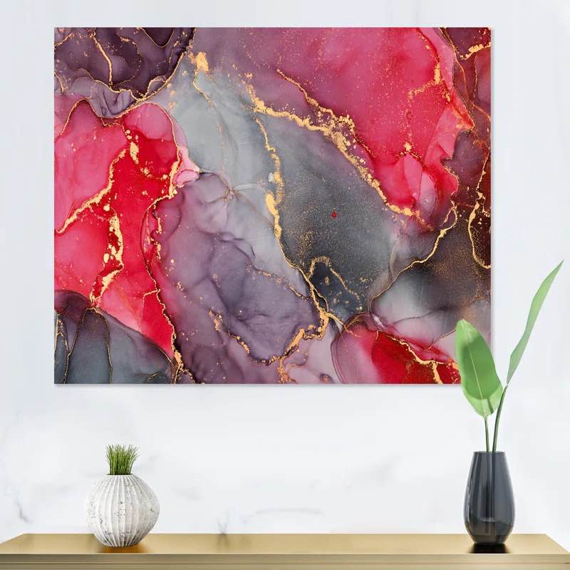 " Red Luxury Abstract Fluid Art I " Painting Print