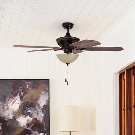 Prominence Home Spring Hollow, 52 Inch Traditional Indoor LED Ceiling Fan with Light, Pull Chain, Three Mounting Options, 5 Dual Finish Blades, Reversible Motor 50334-01 (Bronze)