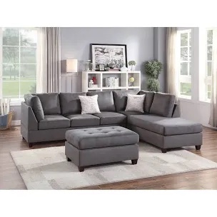 Poundex Living Room Corner Sofa in Grey
