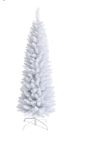  4ft Artificia Pencil Christmas Tree, Realistic Unlit Pine Tree with 240 PVC Needles & Folding Metal Stand, for Indoor Outdoor Christmas Decoration, White