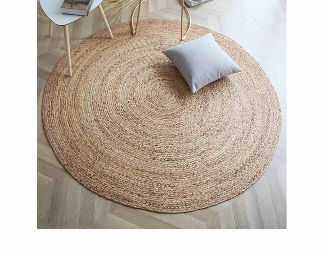 Fernish Decor Handwoven Jute 8 ft. Round Area Rug- Natural Yarn- Rustic Vintage Beige Braided Reversible Rugs for Bedroom, Kitchen, Living Room, Farmhouse