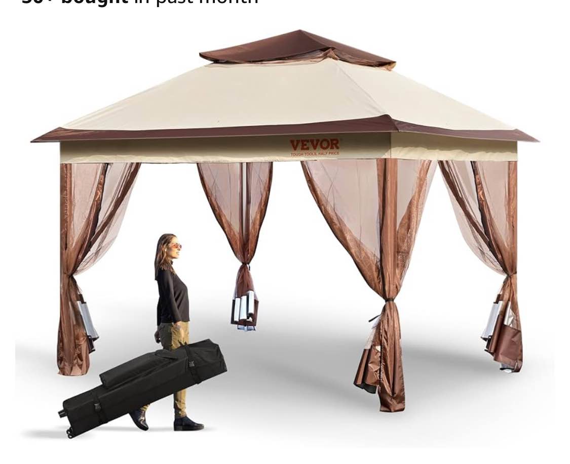 VEVOR Pop up Gazebo for 8-10 Person, with Mosquito Netting, Metal Frame, and PU Coated 250D Oxford Cloth, Outdoor Canopy Shelter for Patio, Backyard, Lawn, Garden, Deck, 11 x 11 FT, grey 