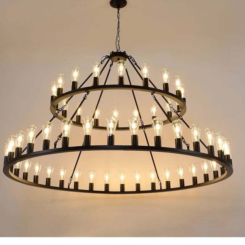  Chandelier 2 Tier 54-Light 60-inch, Farmhouse Industrial Chandelier Black Rustic Pendant Light Fixture Extra Large for High Ceilings, Living Room Foyer
