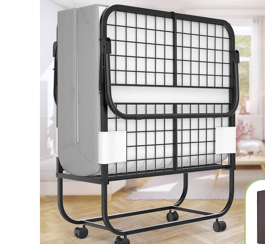 Unikito Folding Bed with Mattress for Adults, Portable Rollaway Guest Bed, Cot Size Foldable Bed with 5 Inch Memory Foam Mattress and Metal Frame, Roll Away Bed Storage Cover Included, 75 x 31 Inch