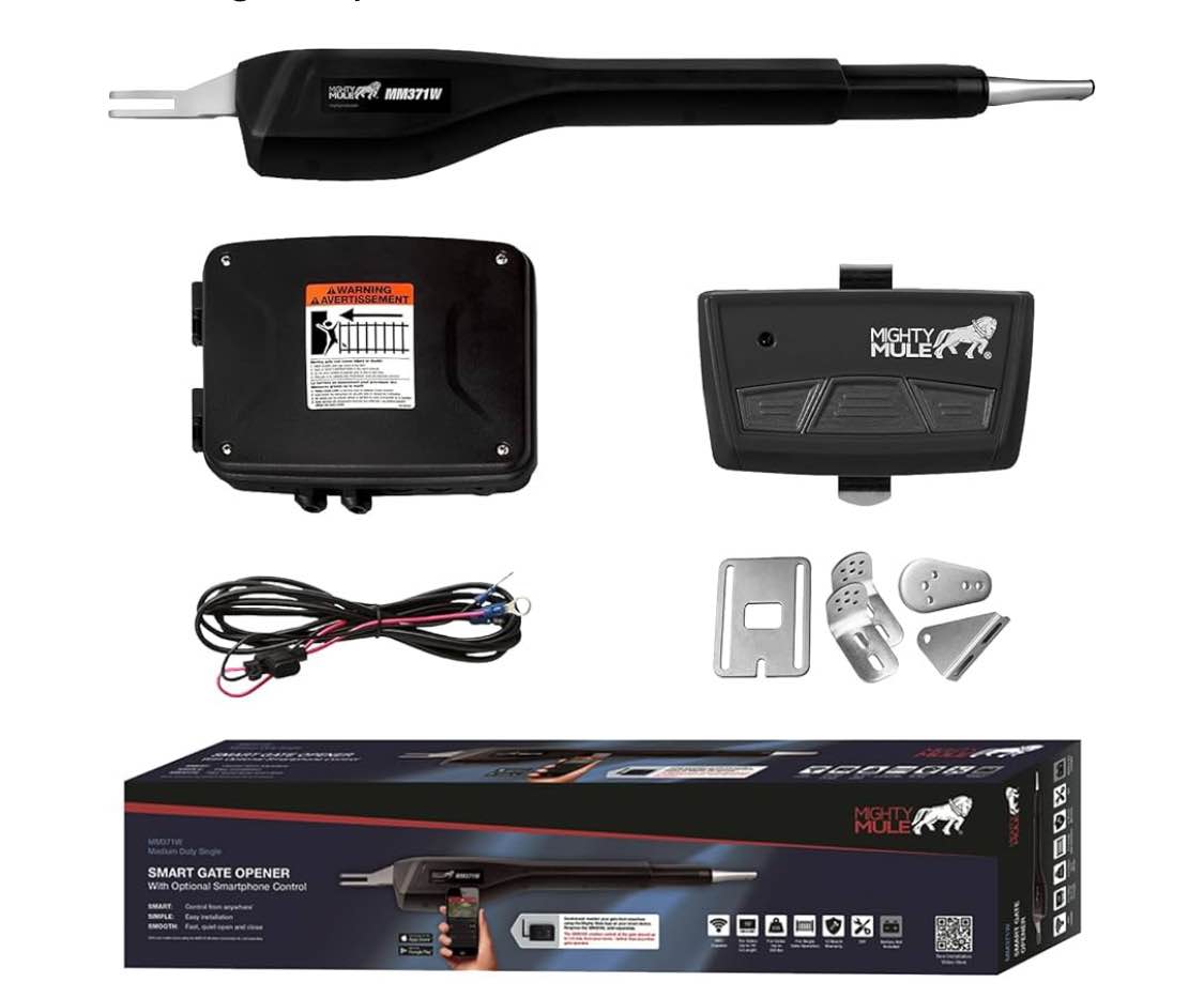 Mighty Mule MM371W Automatic Gate Opener, Smart and Solar Ready, Includes Gate Opener Remote and More-Up to 16ft Long or 550lb, Black, 1 Gate Opener Kit
