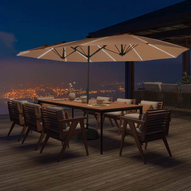 Nyele 180'' x 108'' Rectangular Lighted Market Umbrella with Base