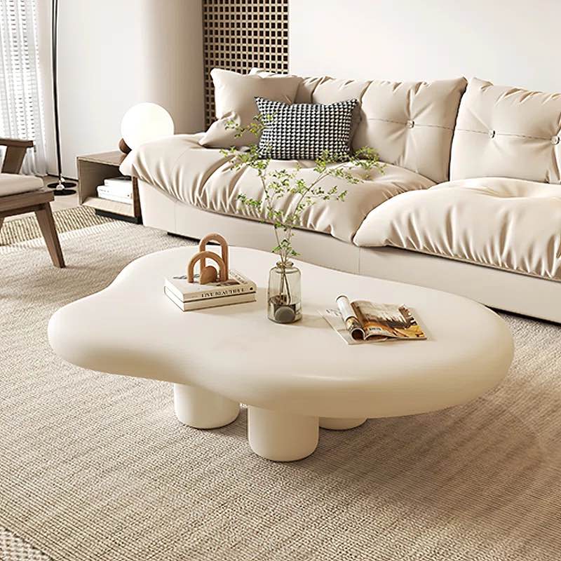 Allrich 48.4" Cloud-Shaped Coffee Table with Solid Wood Legs for Living Room