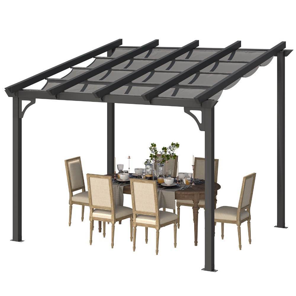 Retractable Pergola With Adjustable Sun Shade Canopy Roof