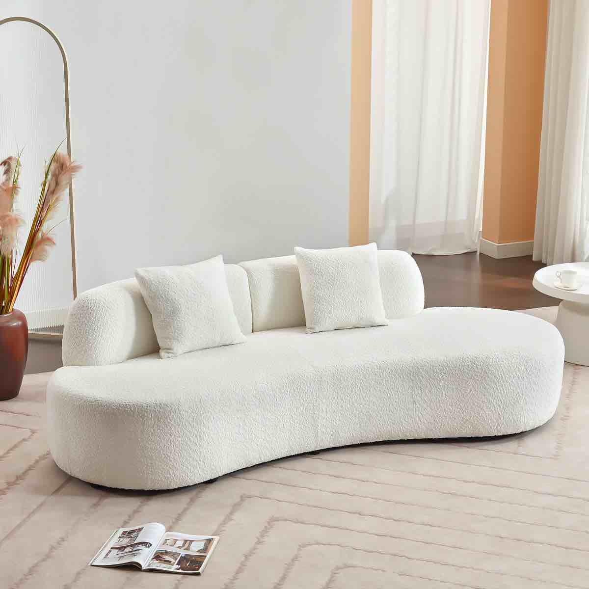 Castillon 91" Modern Solid Wood Curved Upholstered Sofa with Pillows