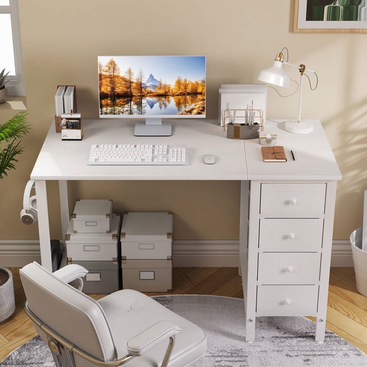 Computer Desk with 4 Drawers, Fabric Drawers Writing Desk