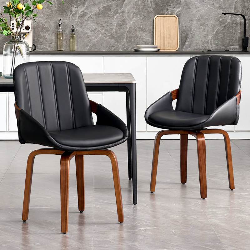 Modern Swivel Upholstered Faux Leather Solid Wood Dining Chairs (Set of 2) By George Oliver
