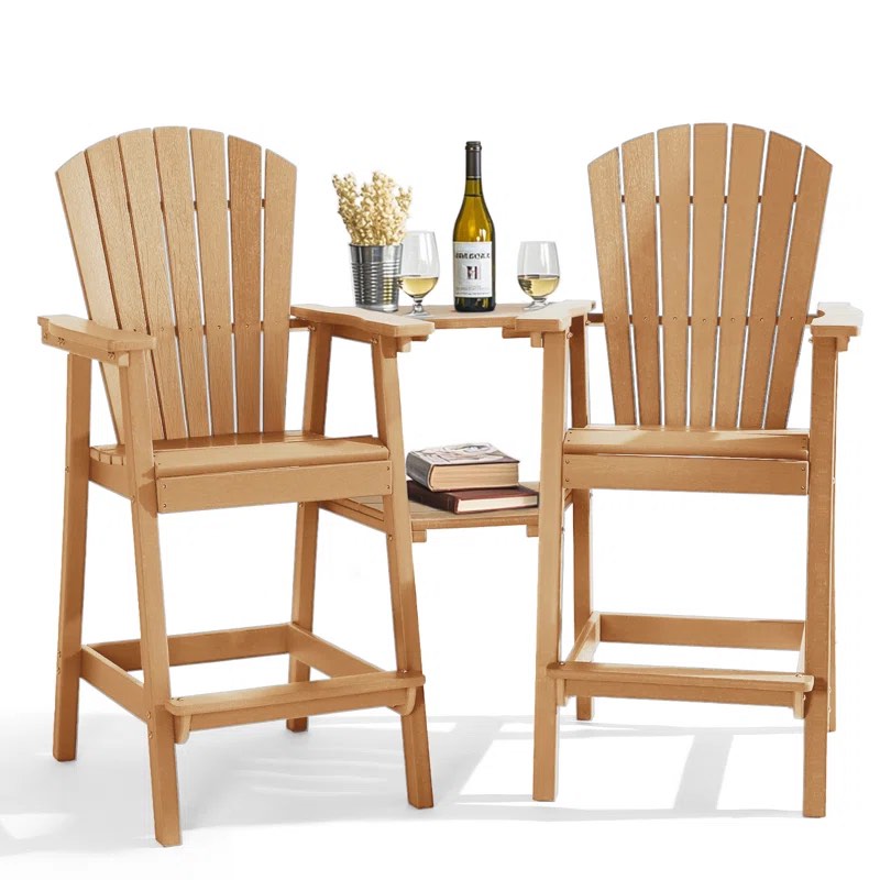 HDPE Tall Adirondack Chair Set with Removable Double Trays (Set of 2) By Rosecliff Heights