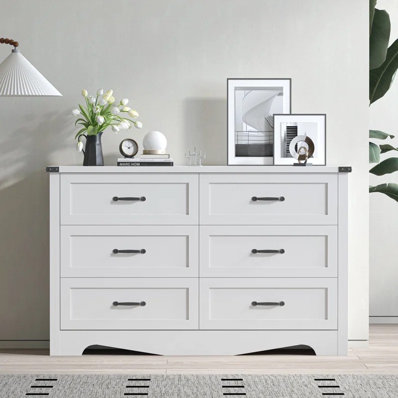 Jennievieb 6 - Drawer Dresser 47.24'' Wooden Chest Of Drawers Black With Metal Handle By Ebern Designs