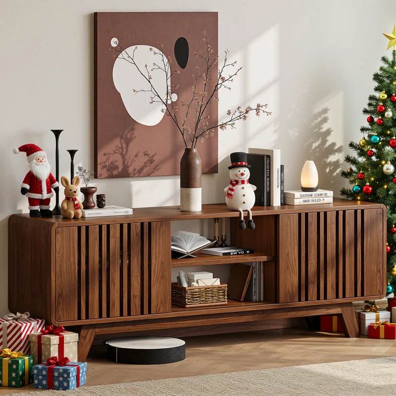 Regal TV Stand for TVs up to 75'',Entertainment Center Sliding Door By George Oliver