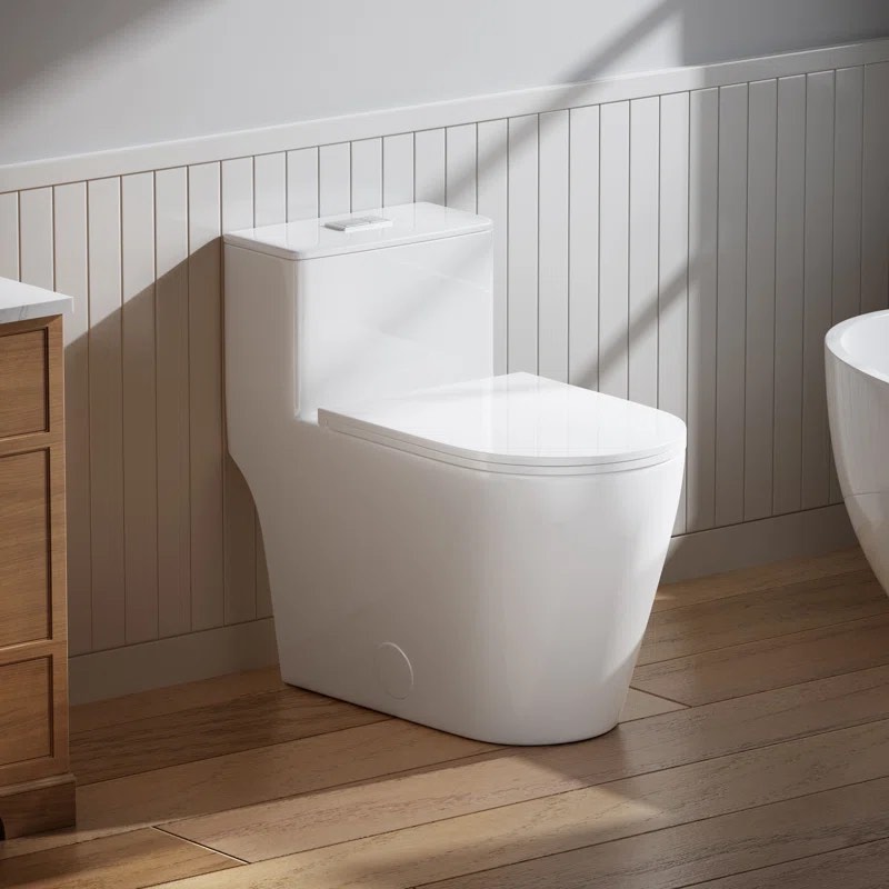 Modern 17" Comfort Chair Height Toilet Powerful Dual Flush Elongated One-Piece Bathroom Toilet Bowl, Quiet Close Seat WE05