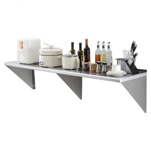VEVOR Stainless Steel Shelf, Wall Mounted Floating Shelving with Brackets, 500 lbs Load Capacity Commercial Shelves, Heavy Duty Storage Rack for Restaurant, Kitchen, Bar, Home, and Hotel