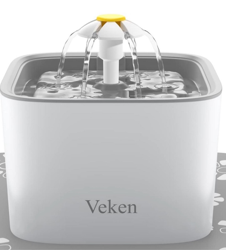 Veken Pet Fountain, 84oz/2.5L Automatic Cat Water Fountain Dog Water Dispenser with 3 Replacement Filters & 1 Silicone Mat for Cats, Dogs, Multiple Pets Grey