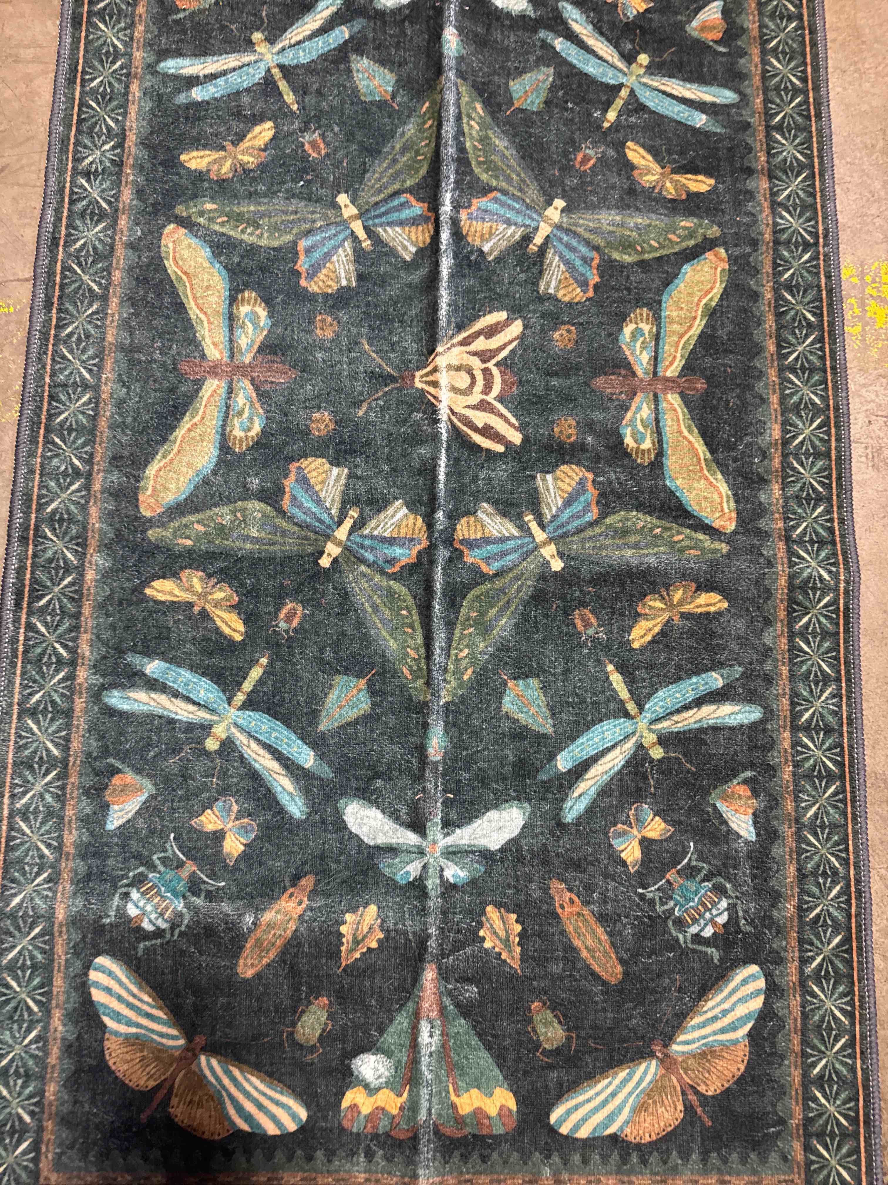 Condition photo showing Good Condition for 2x4 Entry Way Rugs Indoor - Dark Green Putdoor Rug for Kitchen, Bathroom, Insect Boho Design, Washable Non Slip Stain Resistant