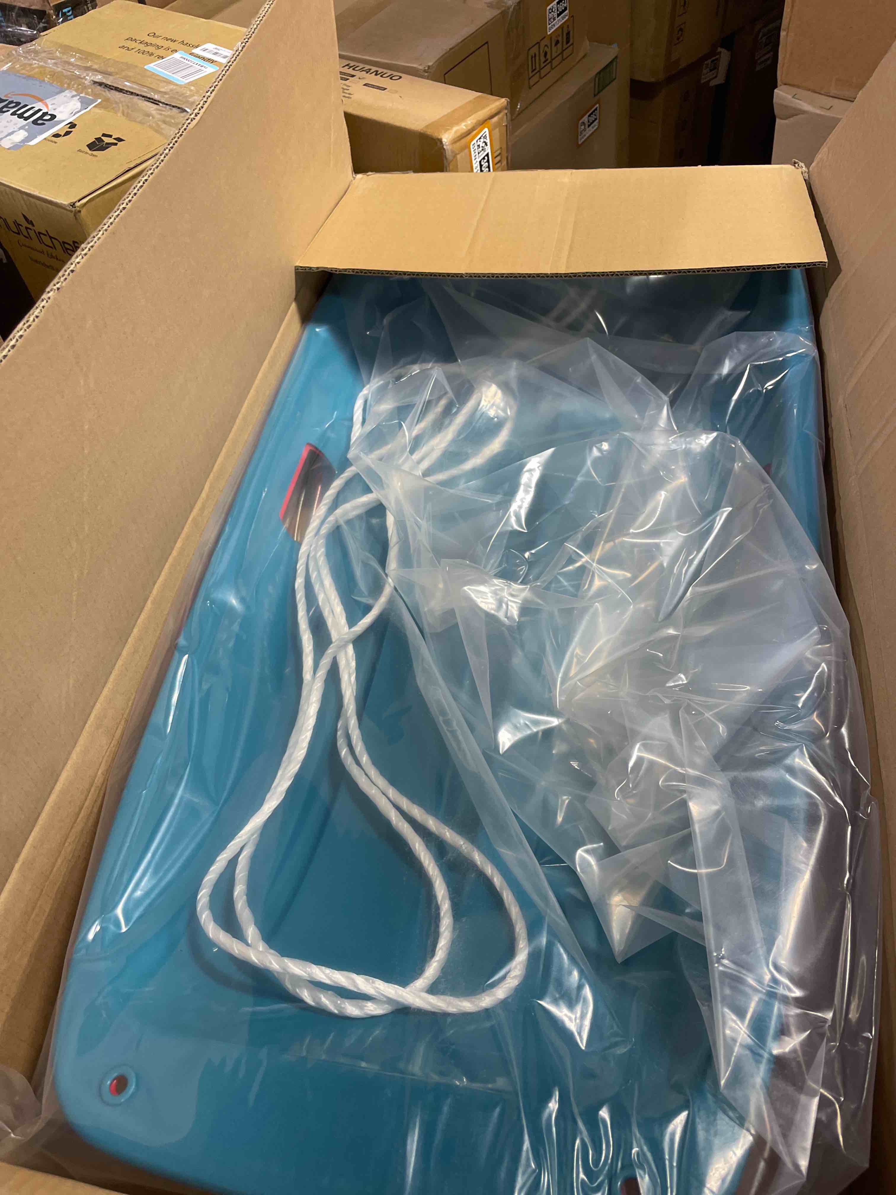 Condition photo showing New/Like New for Poen 2 Pcs Plastic Snow Sled 35" Downhill Sprinter Winter Toboggan Sled Board with Pull Rope and Handles Snow Sleds for Kids Adults Downhill Sledding Sleigh Sand Board Sleigh