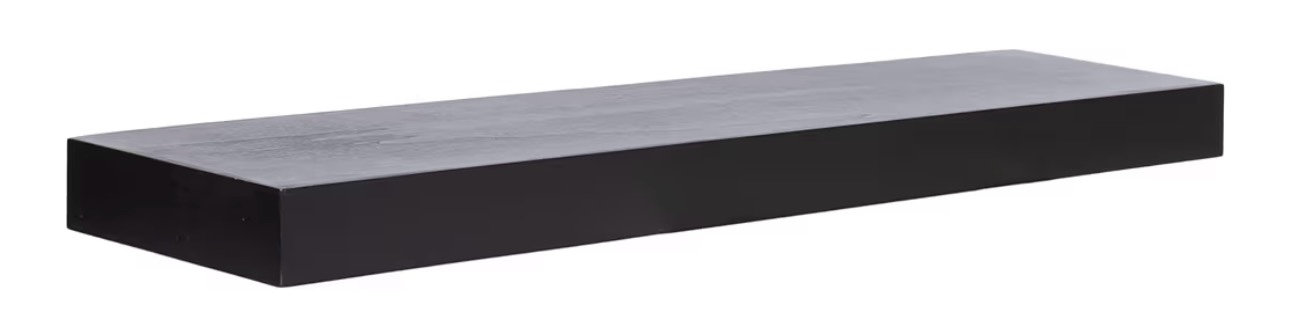 Kate and Laurel Havlock Modern Natural Floating Shelf; 36 x 8; Black; Functional Bathroom and Kitchen Shelf for Storage and Display of Picture Frames or Plants