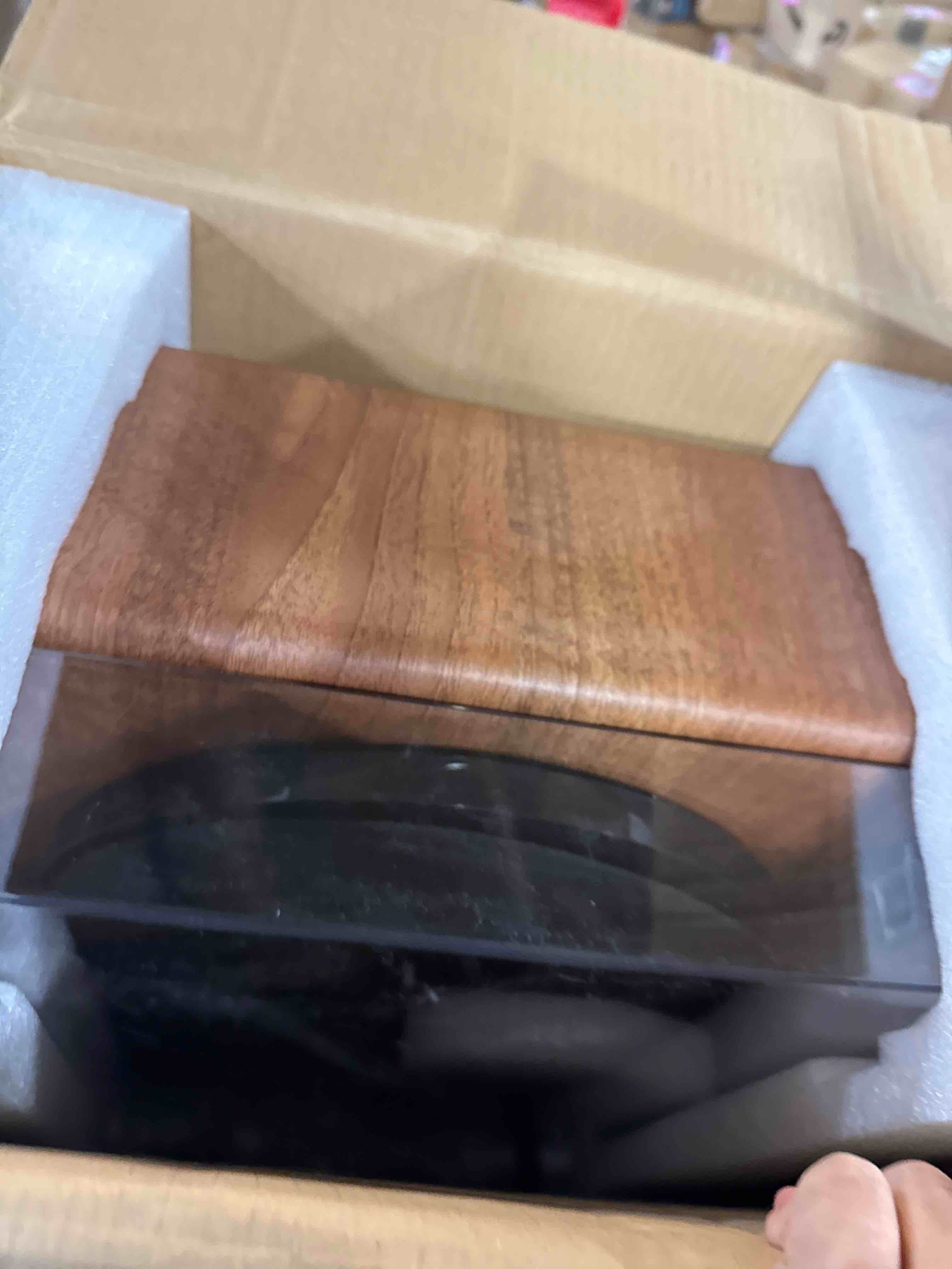 Condition photo showing Good Condition for Bluetooth Record Player, Vintage 3-Speed Turntable with Dual Treble and Bass Speakers, USB to PC Recording, Phono Preamp, RCA Output, Brown Wood Vinyl LP Player for Home & Gifts