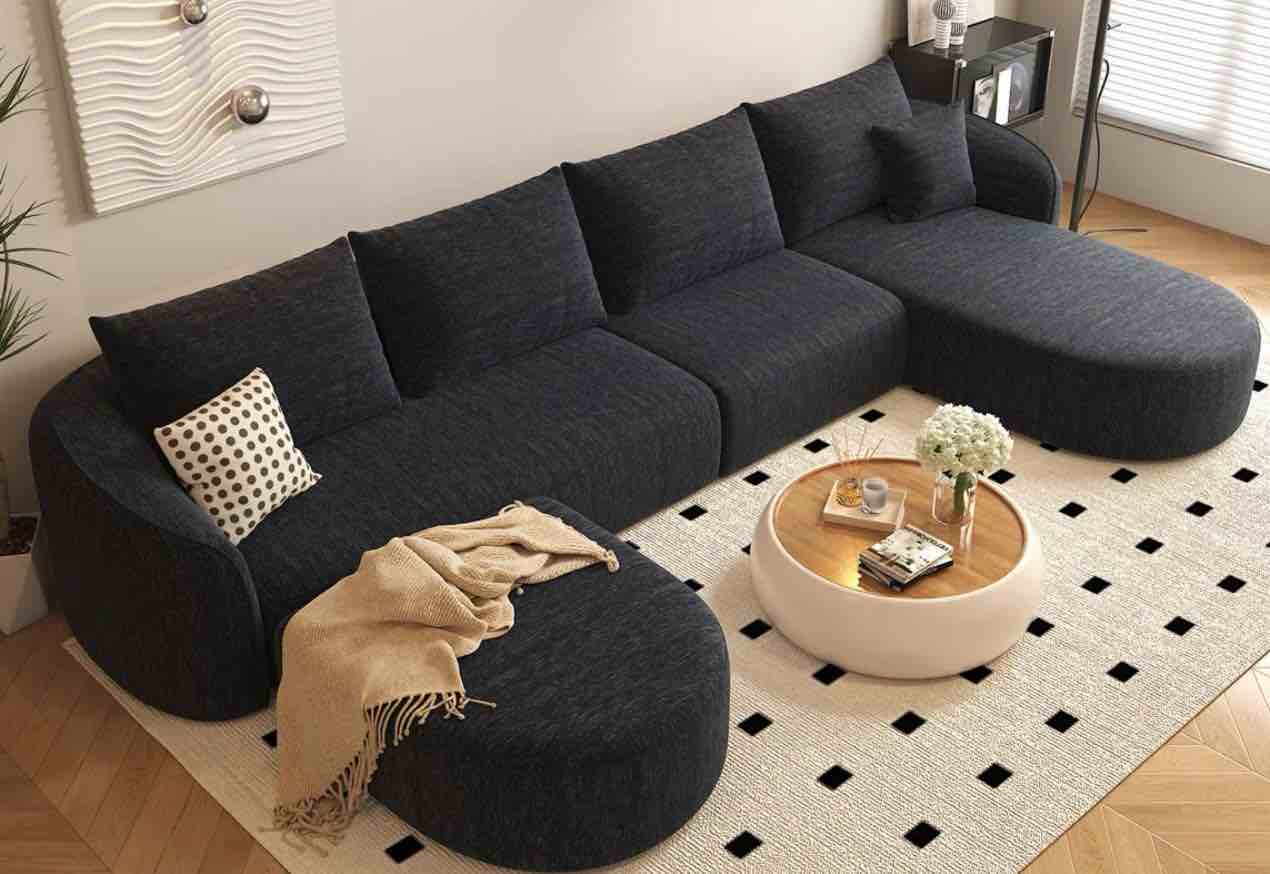 138.6" u shaped modern modular sectional curved sofa ( incomplete missing two middle parts and ottoman)