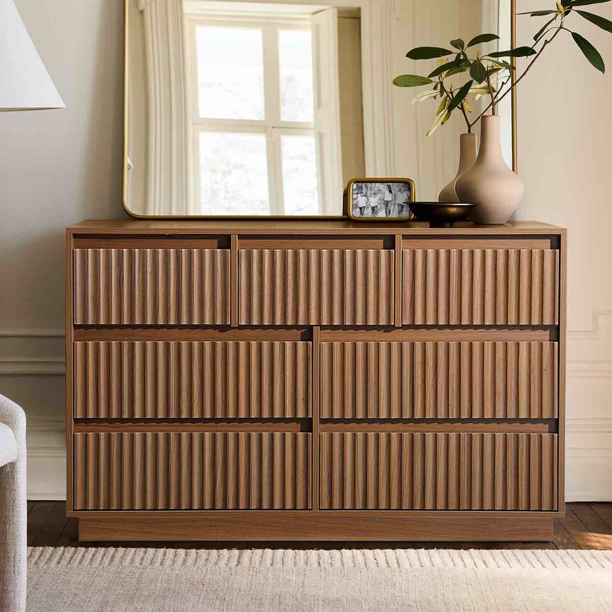 dejesus 7-drawer dresser 47"w double dresser with waveform fluted panel