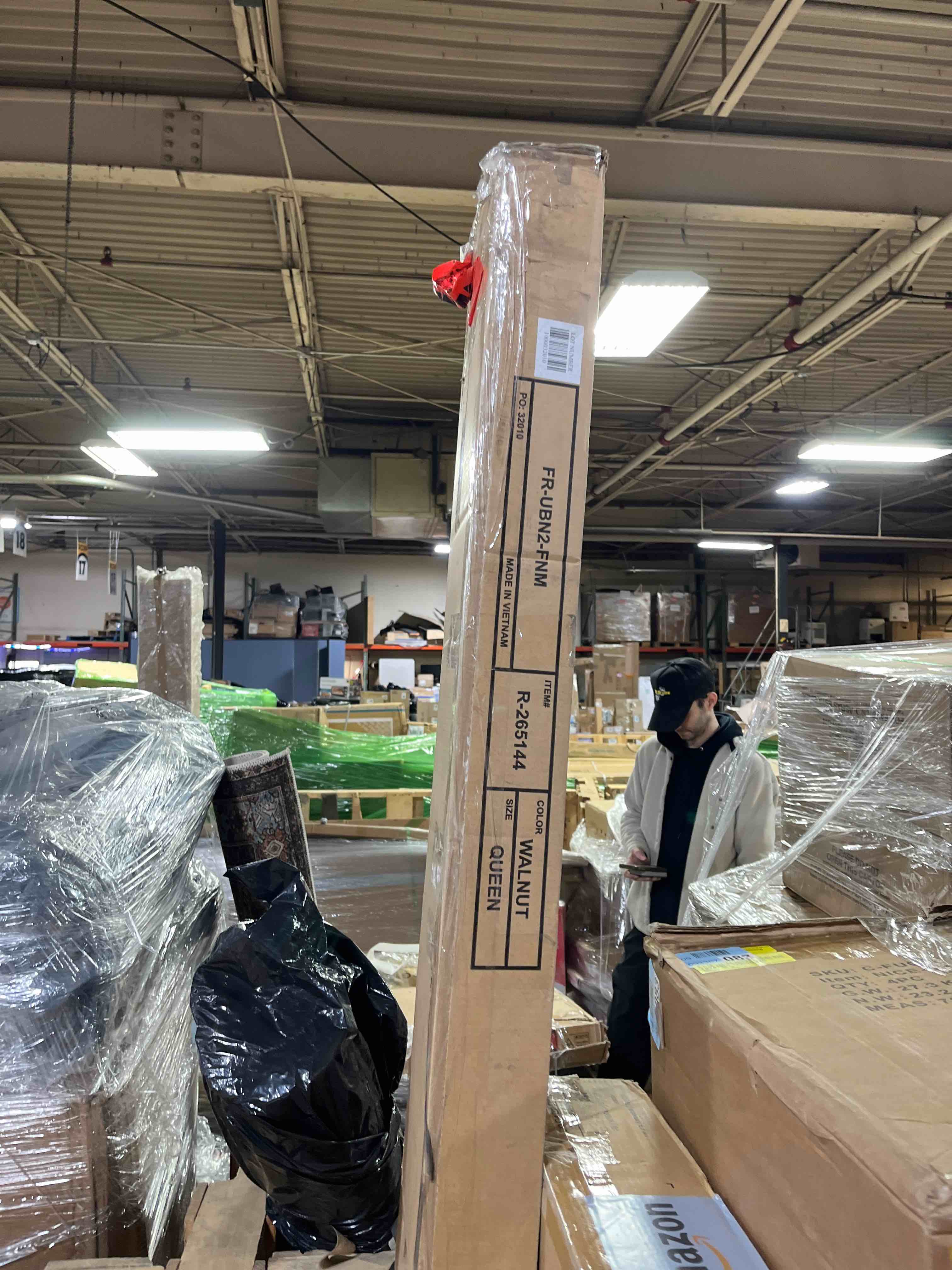 Condition photo showing As Is for Amear Solid Wood Foundation Bed with Matching Footboard, Incomplete Box 1 of 3 only 