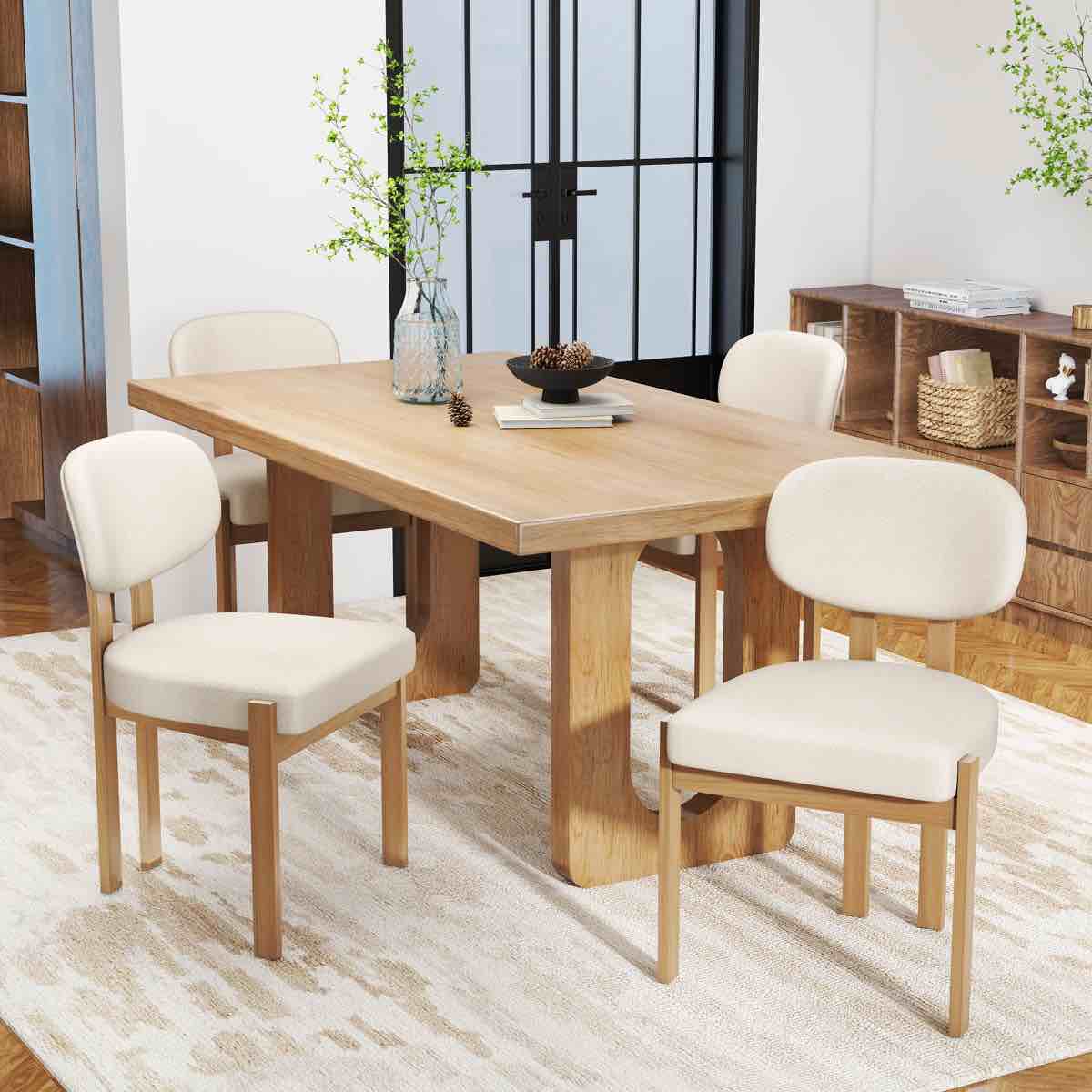 solid wood dining chairs set, modern farmhouse fabric upholstered dining room chair kitchen chairs wood leg accent chairs for dining room, living room, bedroom (only chairs)