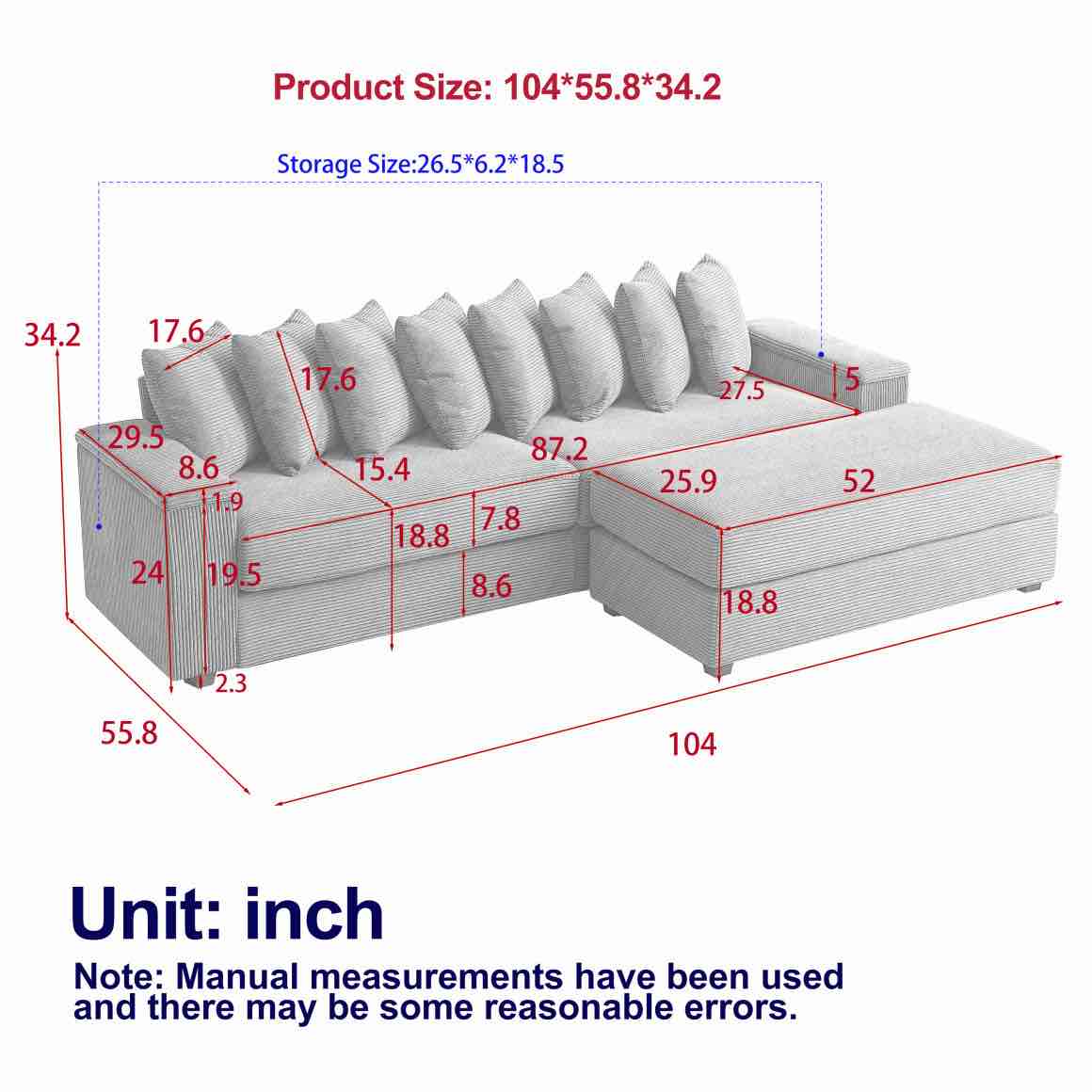 Condition photo showing As Is for Luxe Oversized L Shaped Sofa With Chaise