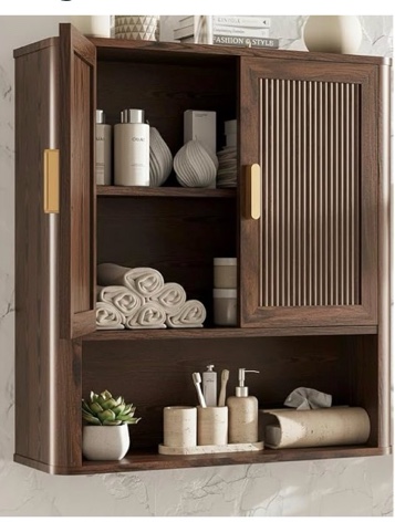 bathroom wall cabinet, wall-mounted medicine cabinet with adjustable wood shelf & doors, floating bathroom cabinet over toilet for laundry room & kitchen & living room