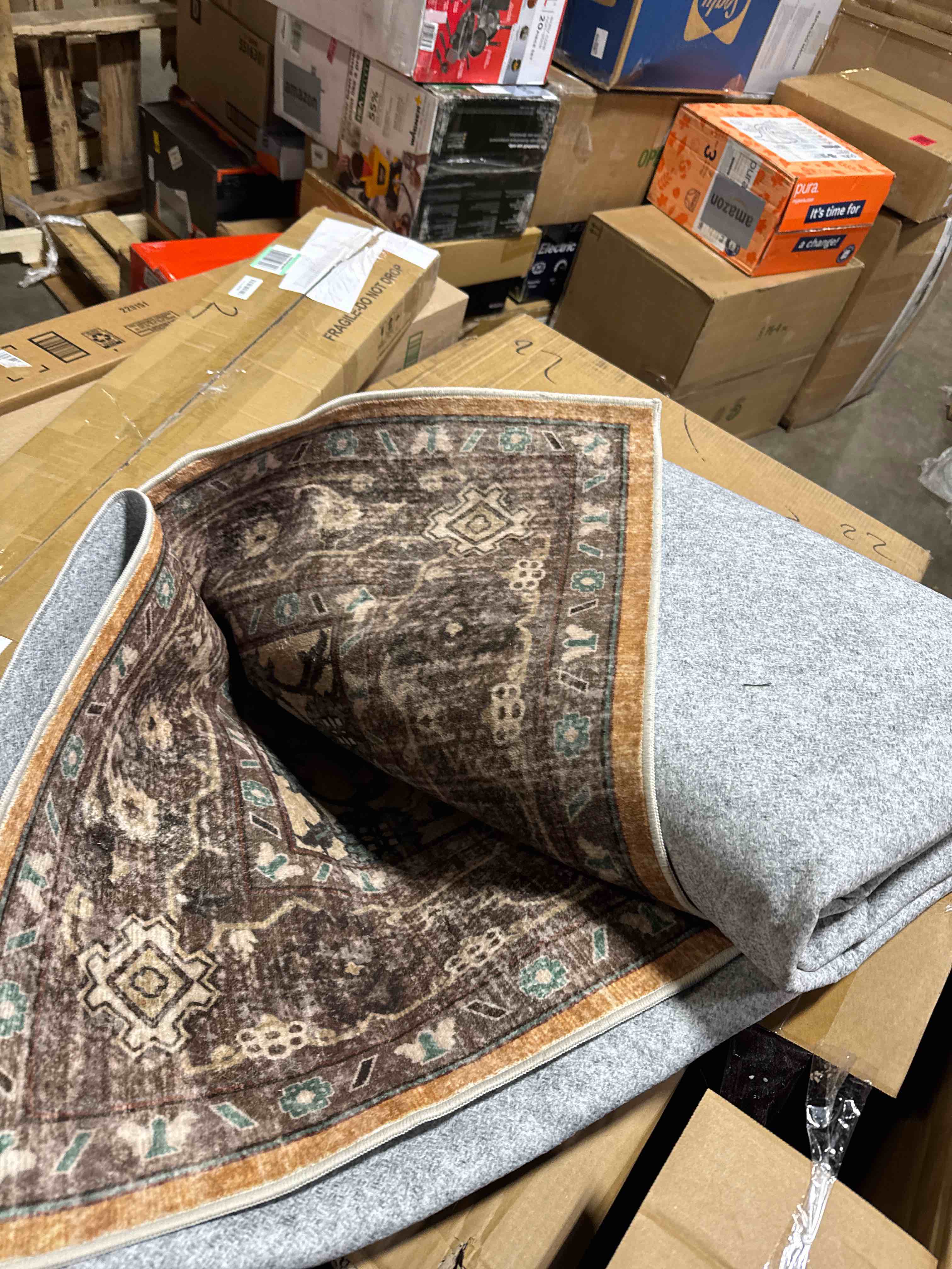 Condition photo showing Good Condition for Washable Rug 8x10 Area Rugs: Super Soft Ultra-Thin Carpet - Non-Slip Backing Rugs for Bedroom Dining Room - Stain Resistant Vintage Large Area Rug 8'x10' Brick