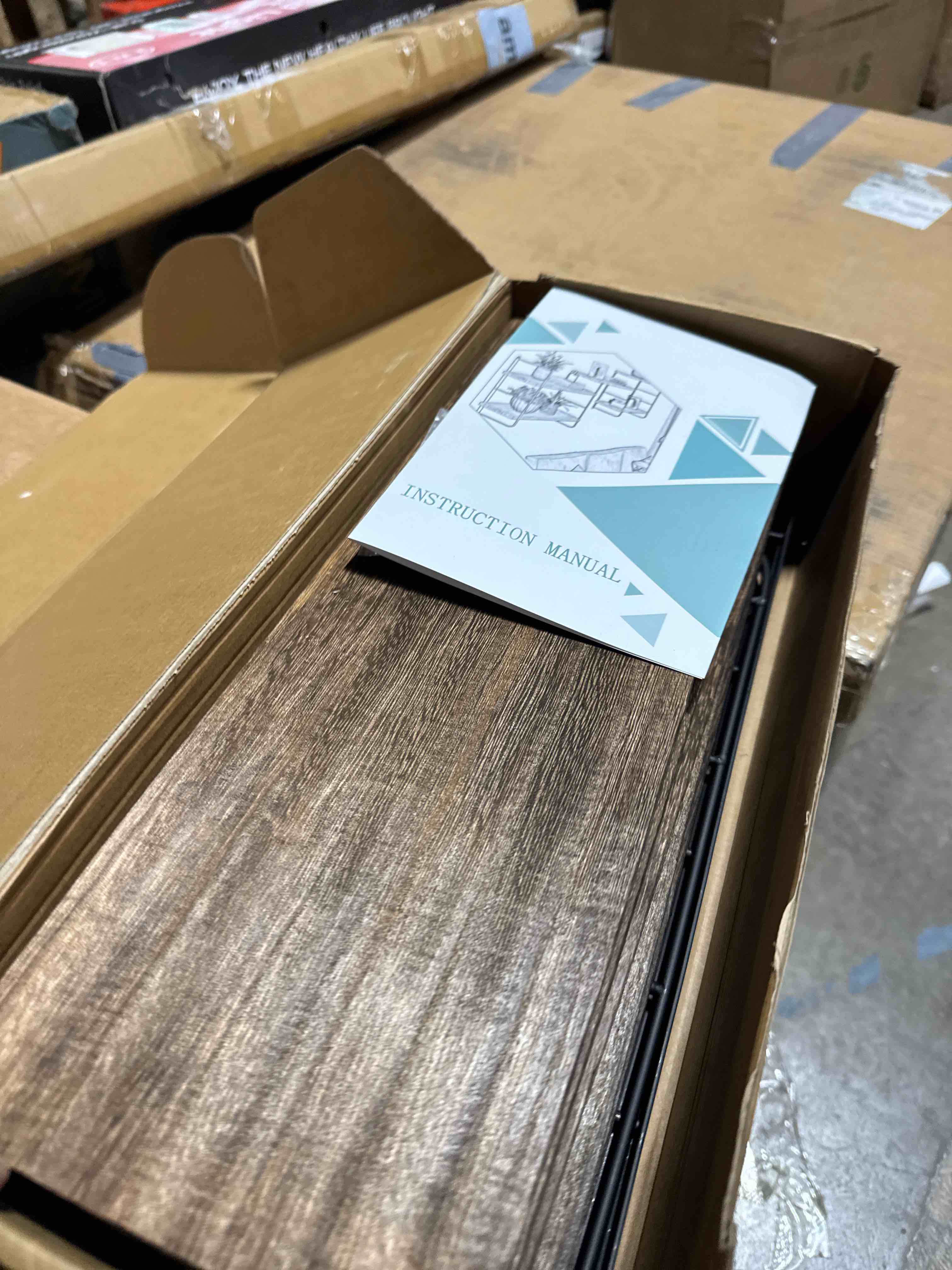 Condition photo showing New/Like New for Wall Mounted Bookshelves, Floating Shelves for Wall, Wood Hanging Book Shelves for Room, Bedroom, Living Room, Easy Installation (Brown, 50W x 17H) Brown 50W x 17H