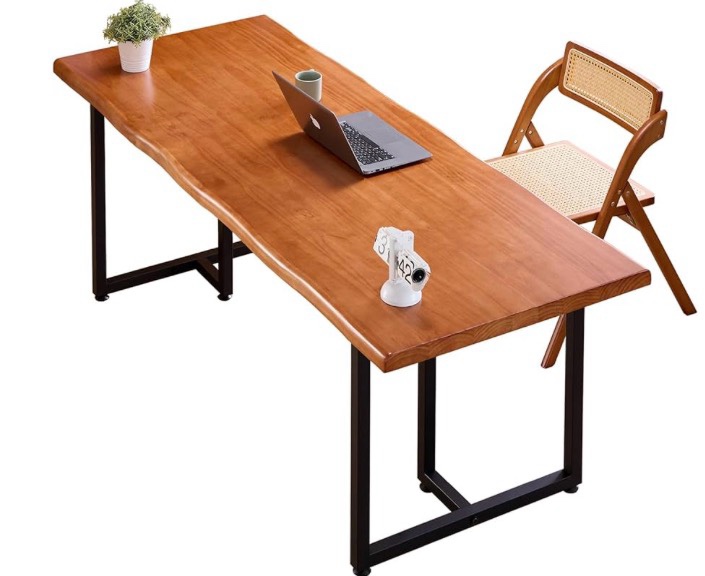 55.12" wood brown solid wood dining table, heavy-duty metal legs leisure table for home office, kitchen & restaurant use ( table only)