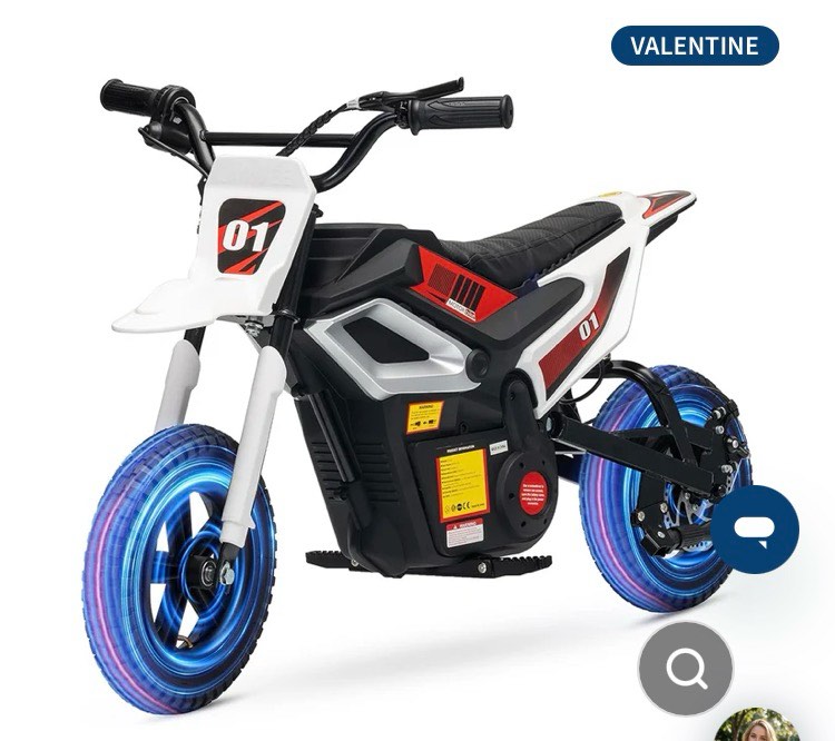 garvee kids 24v 350w electric dirt bike with rear suspension, music, leather seat, rubber tires, twist grip throttle, 13.7 mph, 12 miles range, outdoor riding