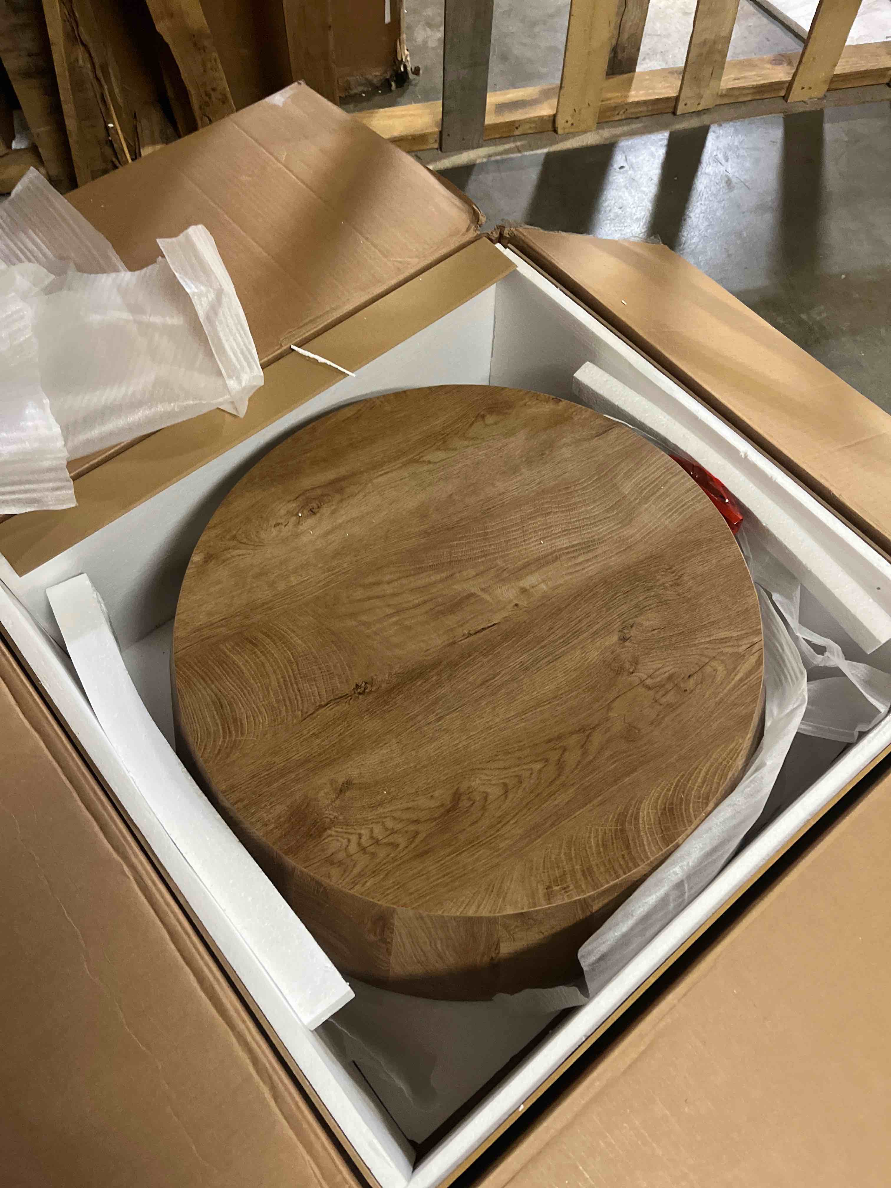 Condition photo showing New/Like New for Round Coffee Table with Natural Wood Grain for Living Room