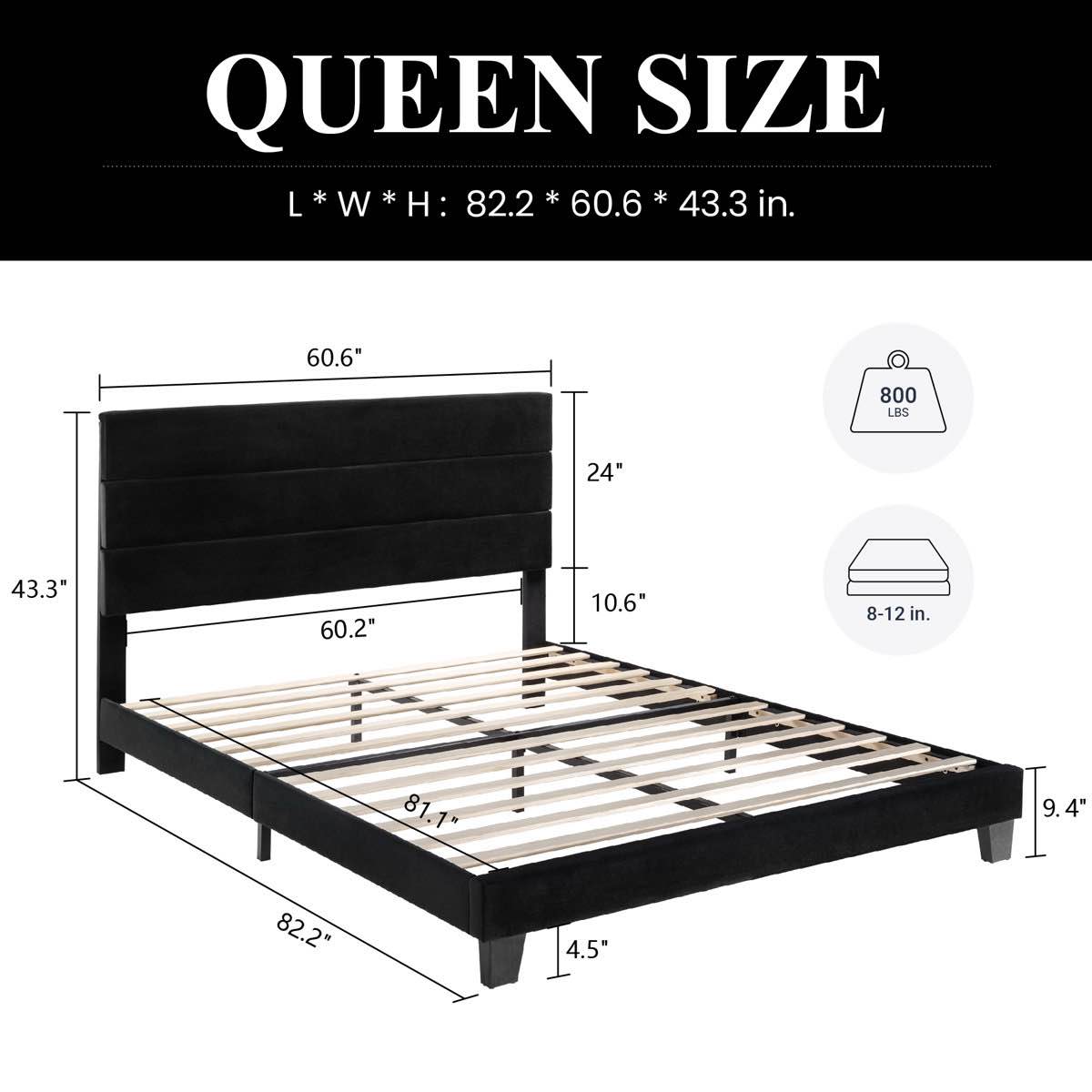 Condition photo showing Good Condition for Elison Platform Bed with Fabric Upholstered Headboard and Wooden Slats
