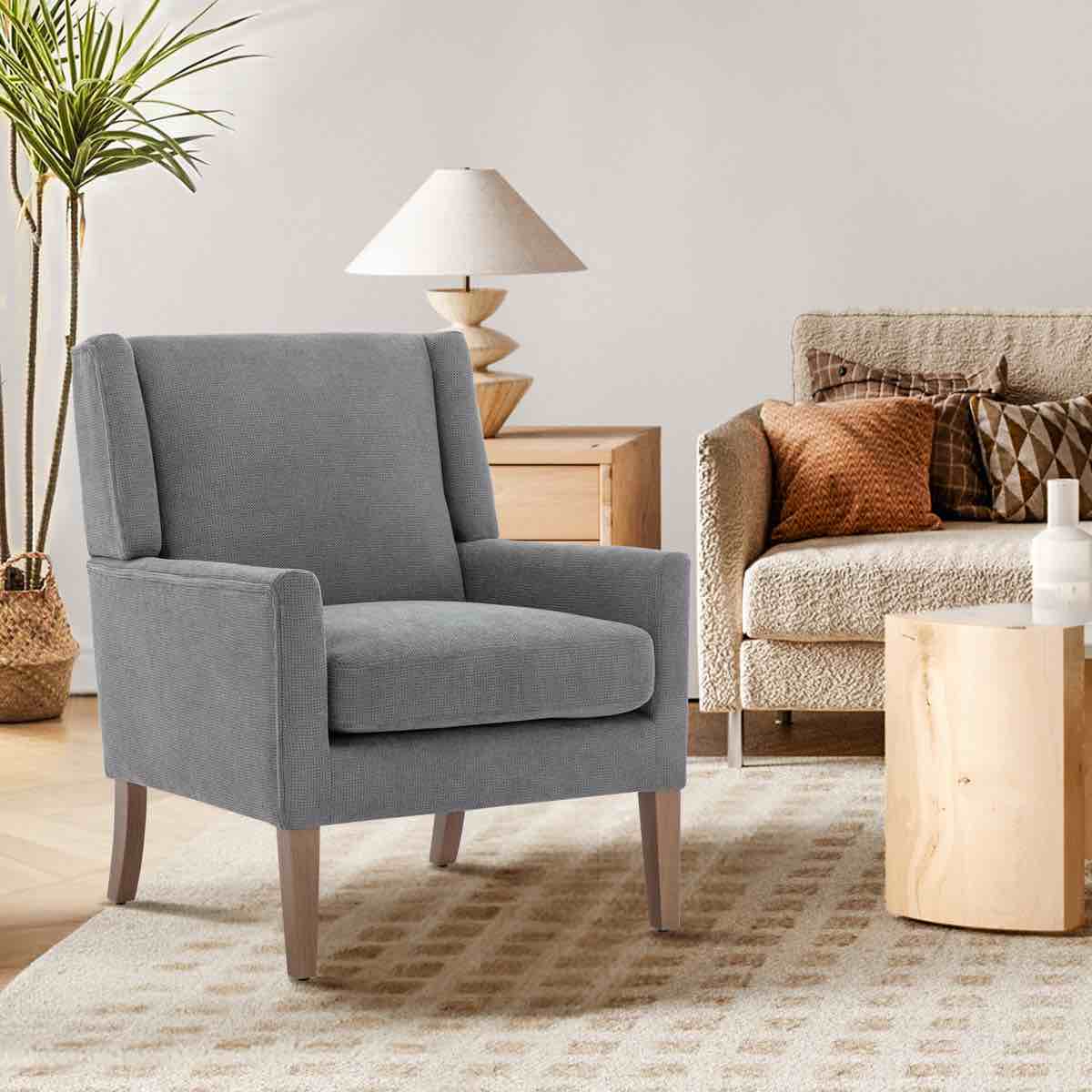 Ayran Wing Back Upholstered Accent Armchair with Solid Wood Leg