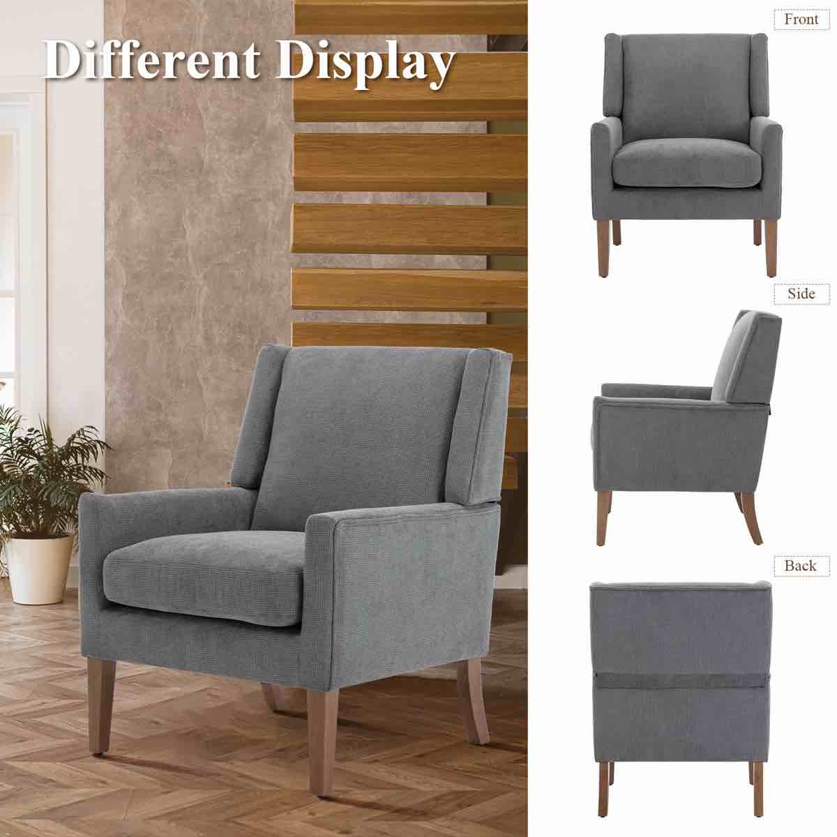 Condition photo showing New/Like New for Ayran Wing Back Upholstered Accent Armchair with Solid Wood Leg