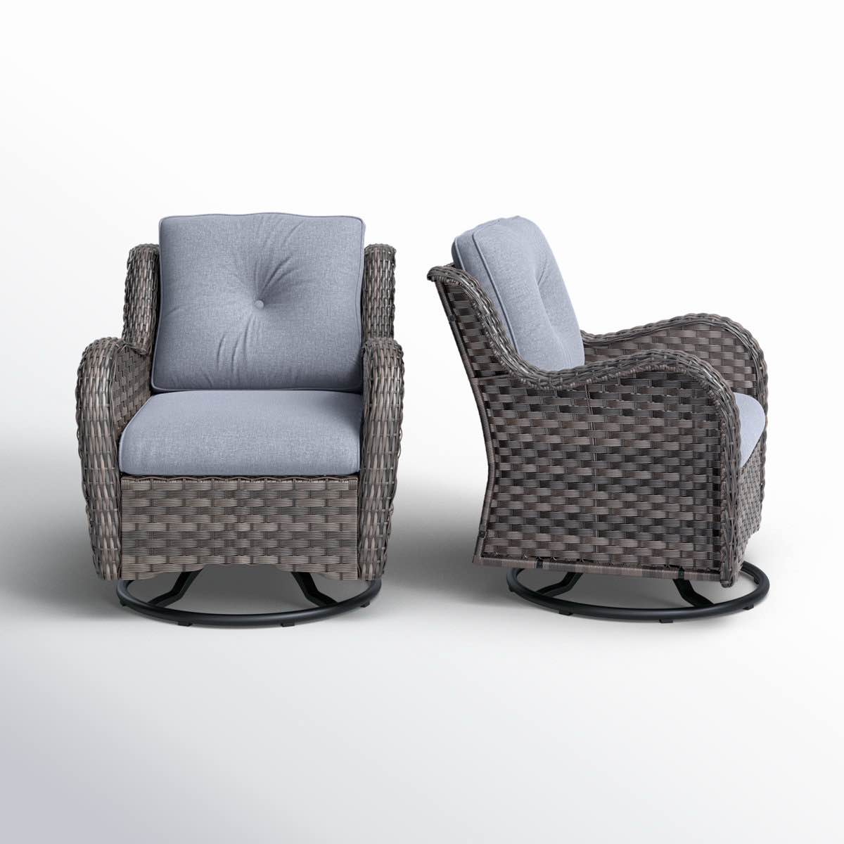 Condition photo showing New/Like New for Linkwood Swivel Premium All-Weather Wicker Outdoor Lounge Chair, Cushions Included (Set of 2)