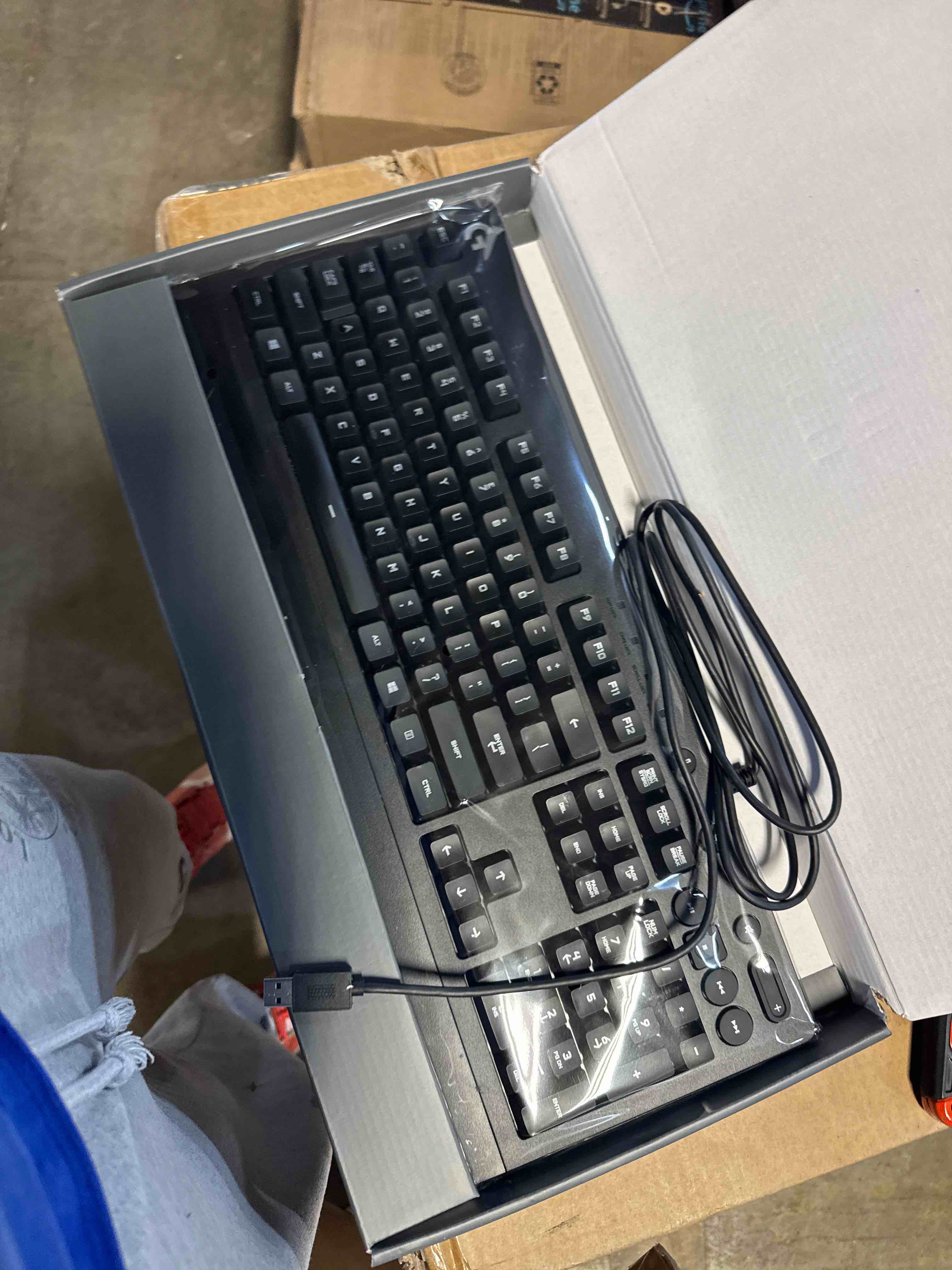 Condition photo showing New/Like New for Logitech G213 Prodigy Gaming Keyboard - Wired RGB Backlit Keyboard with Mech-Dome Keys, Palm Rest, Adjustable Feet, Media Controls, USB, Compatible with Windows – Black