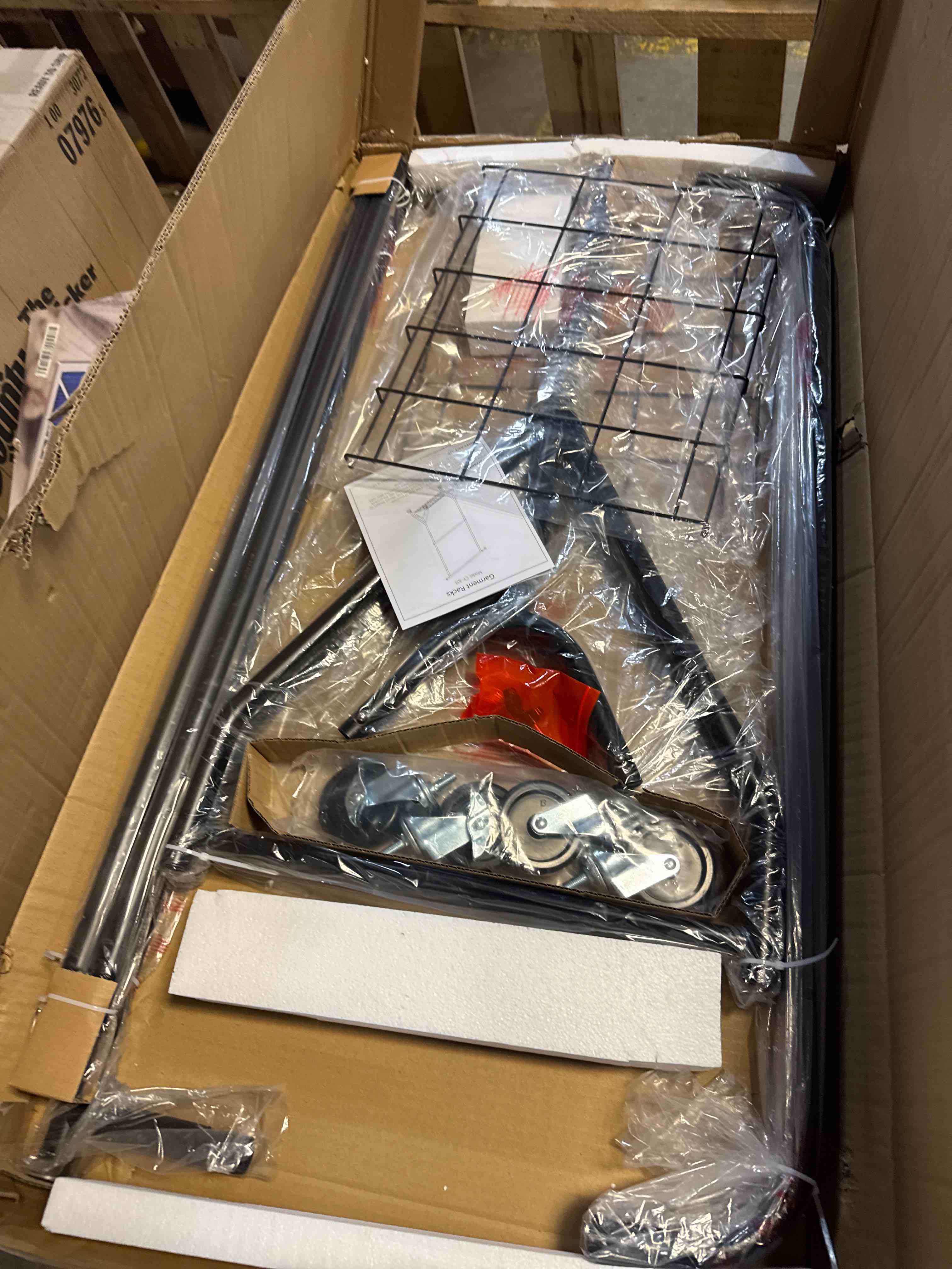 Condition photo showing New/Like New for Heavy Duty Clothes Rack for Hanging Clothes, Double Rods Clothing Rack with Lockable Wheels, Rolling Metal Garment Racks Heavy Duty, Portable Wardrobe Closet Racks, Black Black Doule Rods